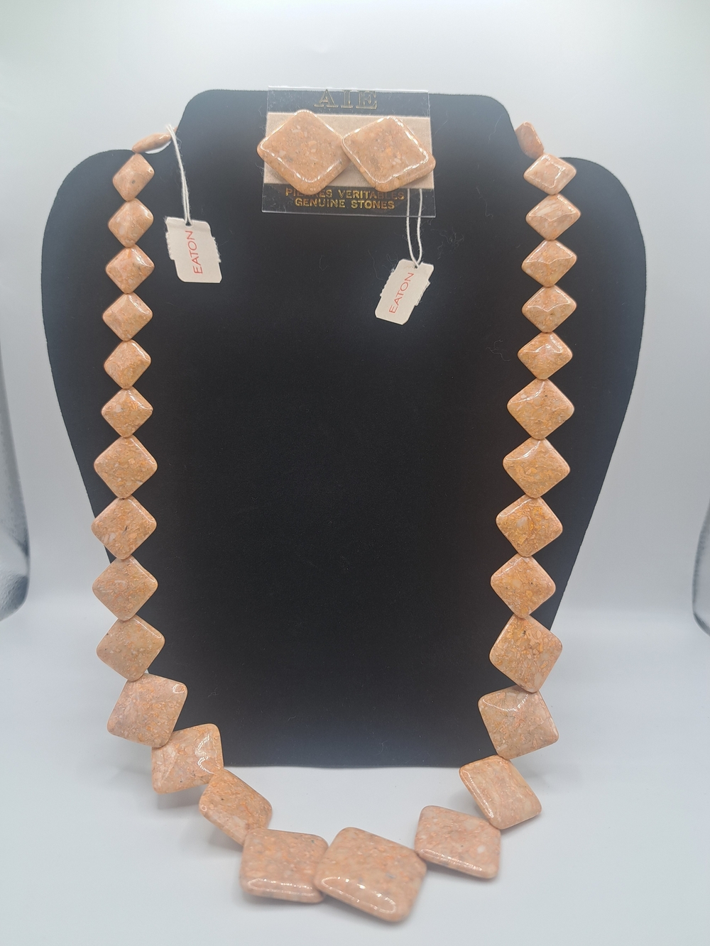Vintage Eaton Genuine Stone Necklace & Earrings Set w/ Original Box & Tags - Picture 5 of 11